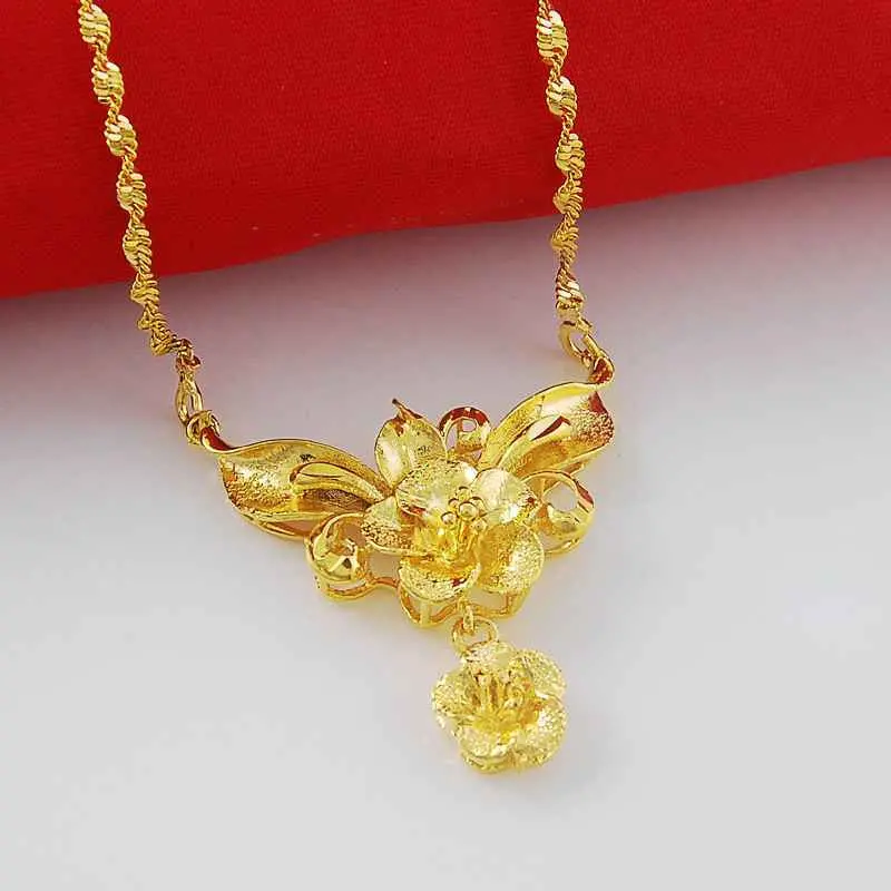 Sale 24K Gold Plated Necklace Double Flower Tenis Masculino Collier Plastron Femme287 1