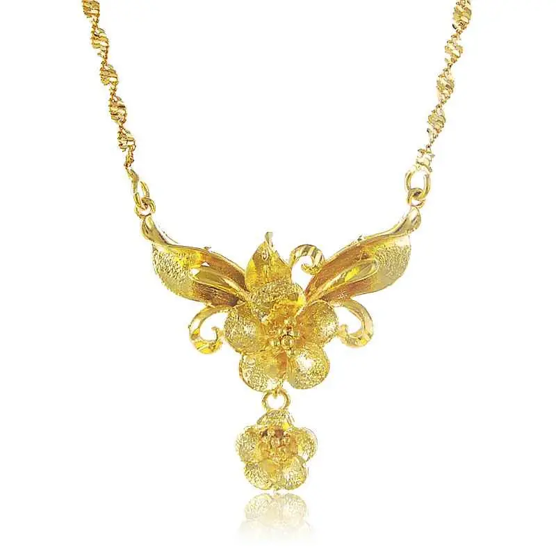 Sale 24K Gold Plated Necklace Double Flower Tenis Masculino Collier Plastron Femme287 2