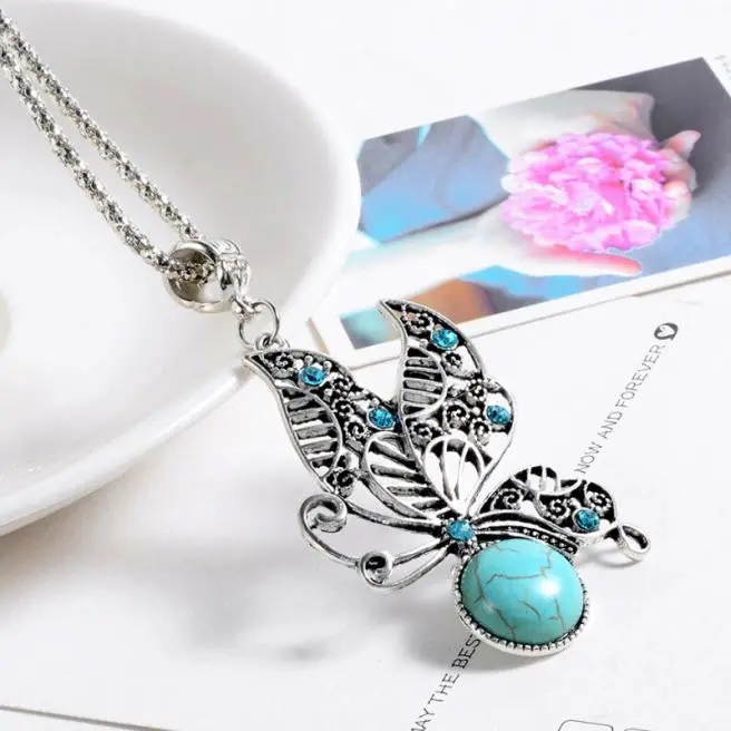Sale Pierced Butterfly Turquoise Earrings Turquoise Maxi Necklace Sets Feida 1