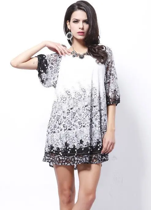 Sale Promotion European Chiffon Pachwork Lace Dress Sexy Floral Print Mini Party Dresses Plus Size Vestidos Renda 1