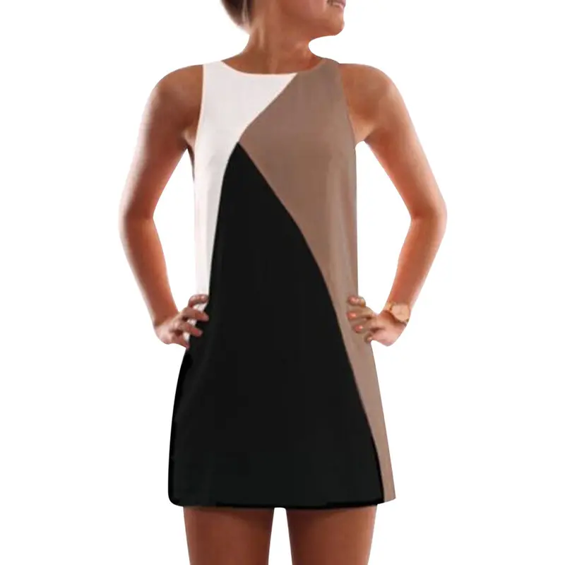 Sale Short Dress Women Robe Sweet Sexy Stitching Sleeveless A-Line Dress Clothing Plus Size Feida 1