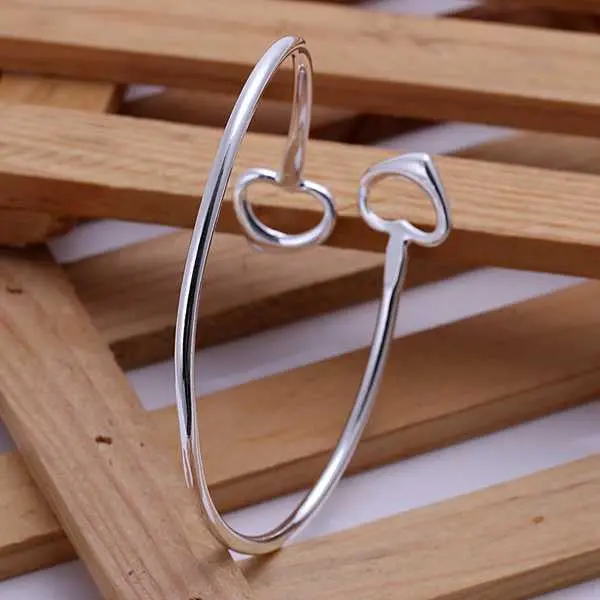 Sale Silver Charms Bangle Double Heart Women Wedding Bracelet Diy Smtb 77 1