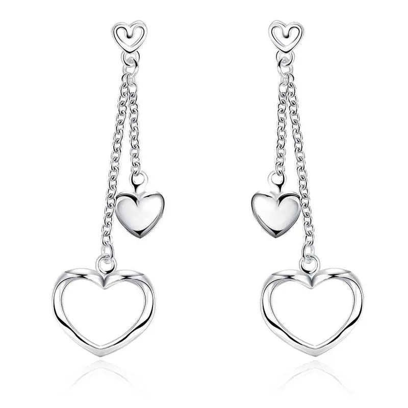 Sale Silver Earrings Hollow Double Heart Drop Cuff Charm 651 1