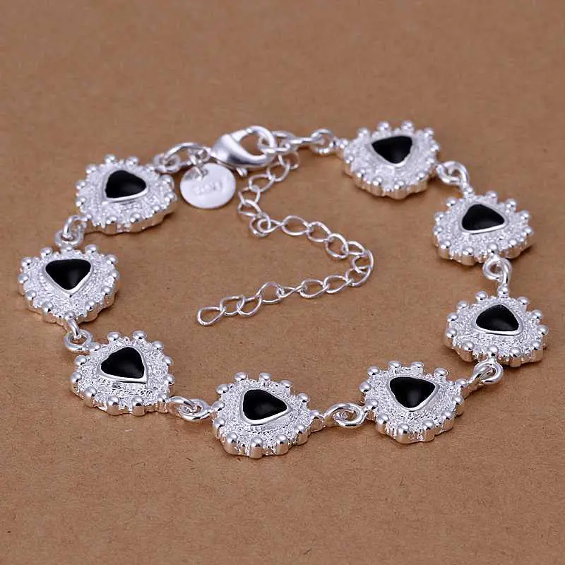 Sale Silver Plated Bracelet Men Epoxy Black Triangle One Direction Wedding Hbh 48 1