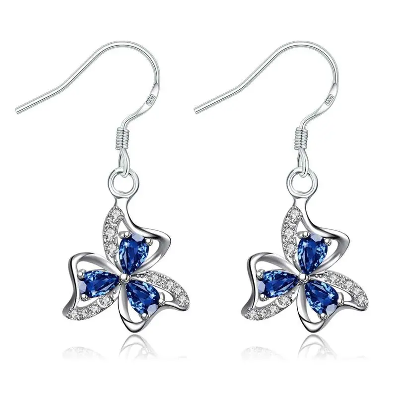 Sale Silver Plated Earings Jewelry Clover Flower Inlaid Crystal Drop Cuff Jewelry European Style 1