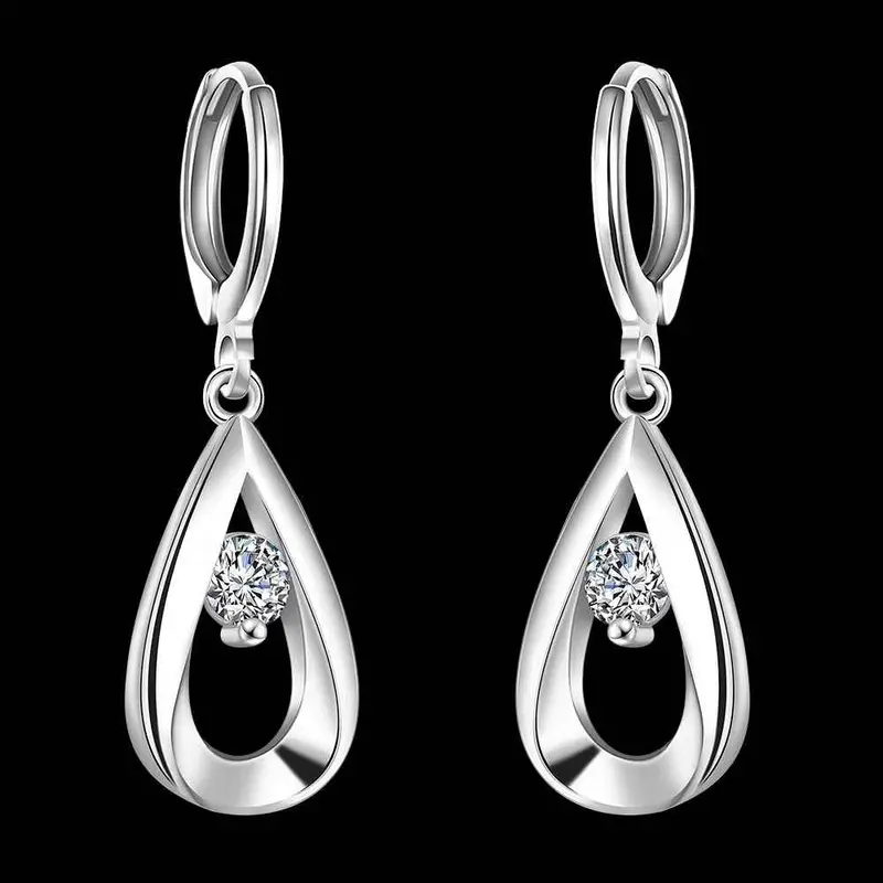 Sale Silver Plated Earings Jewelry Teardrop-Shaped Drop Brinco Bijoux Femme 2