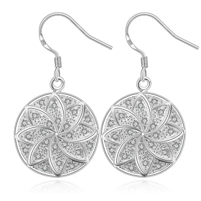 Sale Silver Plated Earrings Roud Flower Drop Brincos Joias 232 1