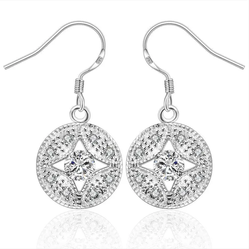 Sale Silver Plated Earrings Roud Flower Drop Brincos Joias 232 2