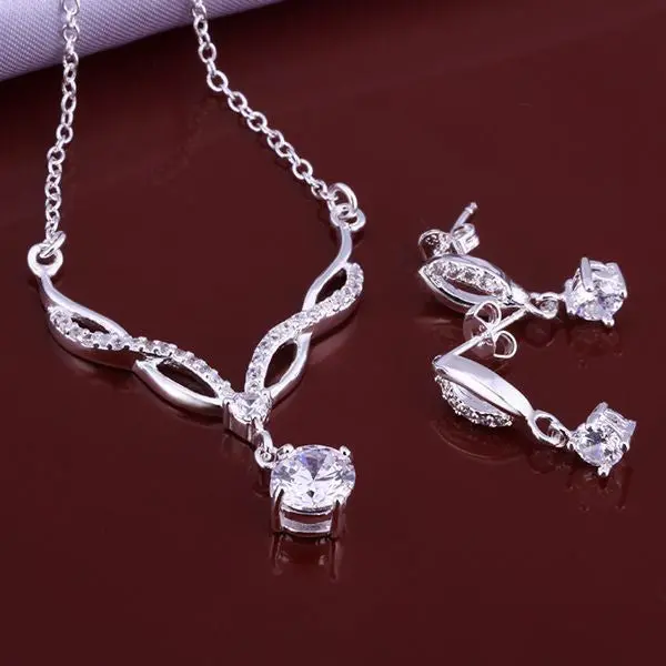 Sale Silver Plated Jewelry Sets White Month E+N Collier Plastron Femme 1