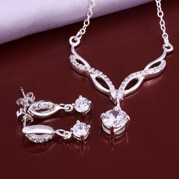 Sale Silver Plated Jewelry Sets White Month E+N Collier Plastron Femme 2