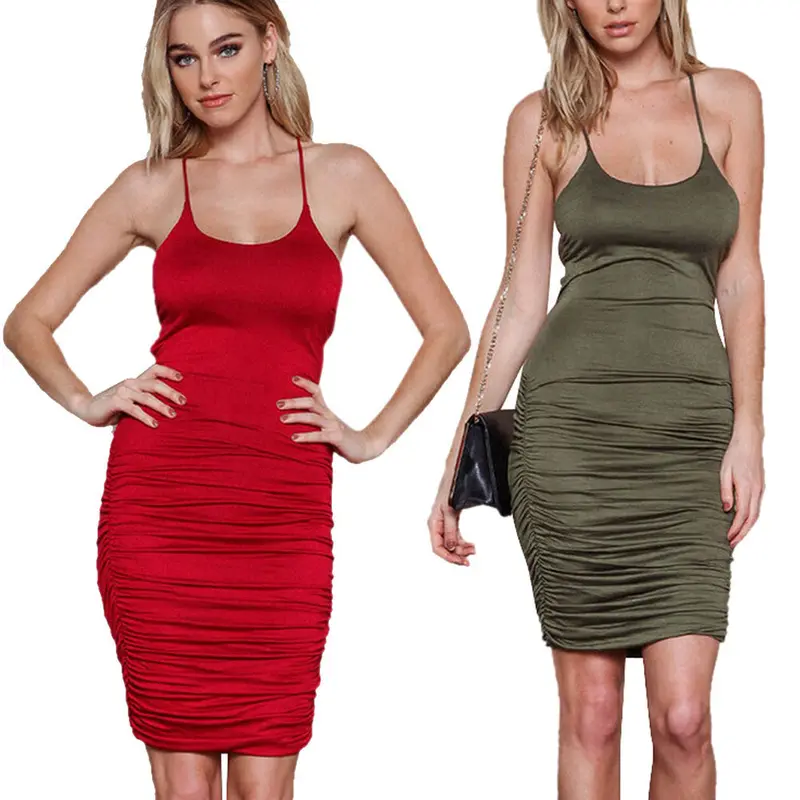 Sale Sundresses Dress Women Sexy Bandage Elastic Sleeveless Package Buttocks Red Dress Feida 5
