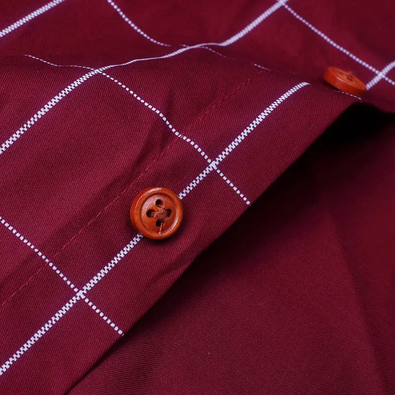Sales Men's Solid Color Slim Plaid Long-Sleeved Shirt 5