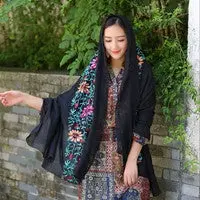Scarf From India Poncho Scarves Shawls Beach Cover Up Women National Embroidery Sarong Wrap Scarfs 2