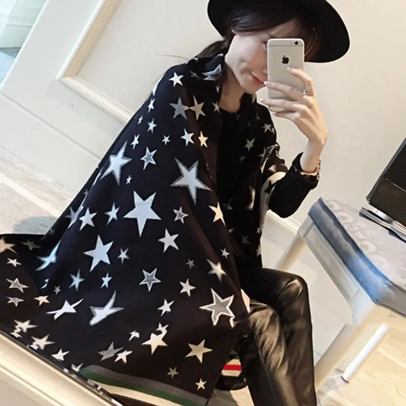 Scarf Thickened Fringed Strip Stars Scarf 1