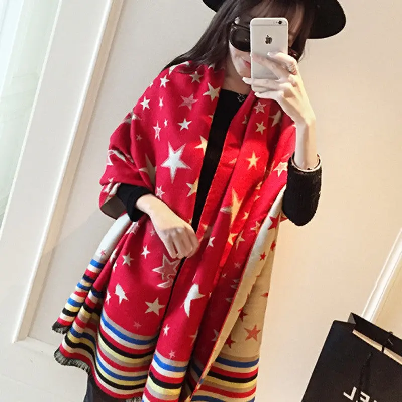 Scarf Thickened Fringed Strip Stars Scarf 2