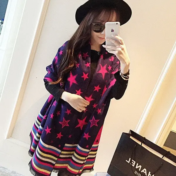 Scarf Thickened Fringed Strip Stars Scarf 3