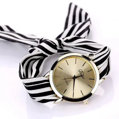 Scarf Watches Women Stripe Fabric Bracelet Quartz Watches Flower Bow Relogio Feminino Dress Clock 1