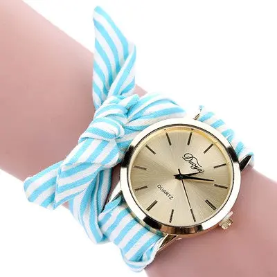 Scarf Watches Women Stripe Fabric Bracelet Quartz Watches Flower Bow Relogio Feminino Dress Clock 2