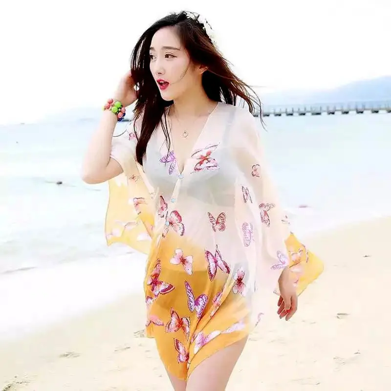 Scarf Women From India Beach Cover Up Butterfly Printing Casual Chiffon Loose Shawls And Scarves Sunscreen Tippet Scarfs 1