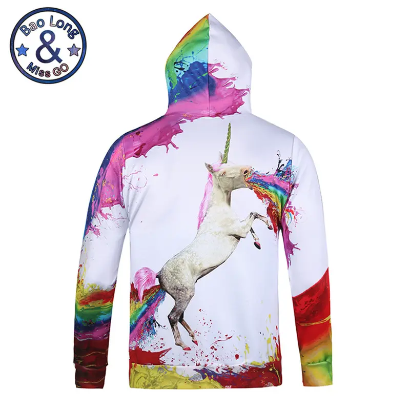 Scool Stylish Long Sleeve 3D Print White-Unicorn Pattern Hoodies L6052 2