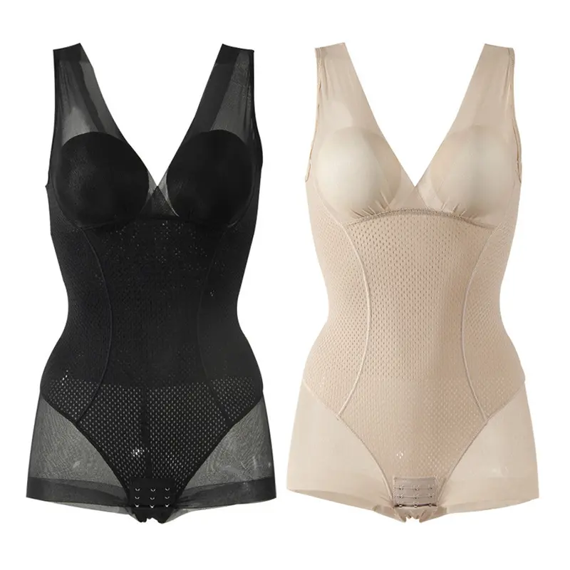 Seamlessv-Neck Breathable Body Slip Underbust Shapewear Full Body Cincher Tummy Waist Control Bodysuits 5