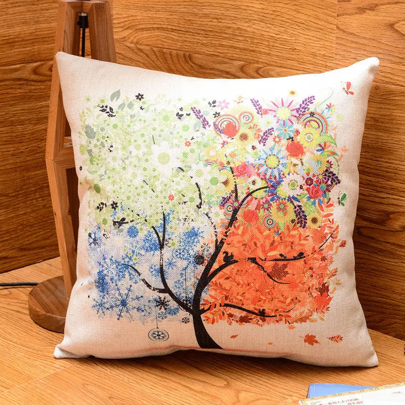 Season Life 18'' Colors Life Tree Cotton Linen Square Throw Pillow Case Cover 83289 1