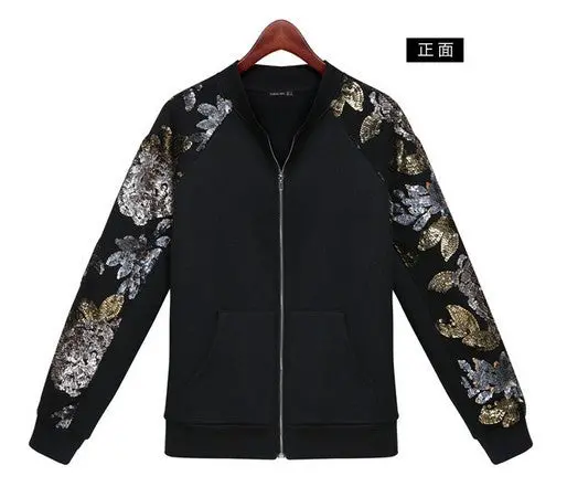 Sequined Baseball Jacket for Women – Casual Sporty Coat with Functional Pockets