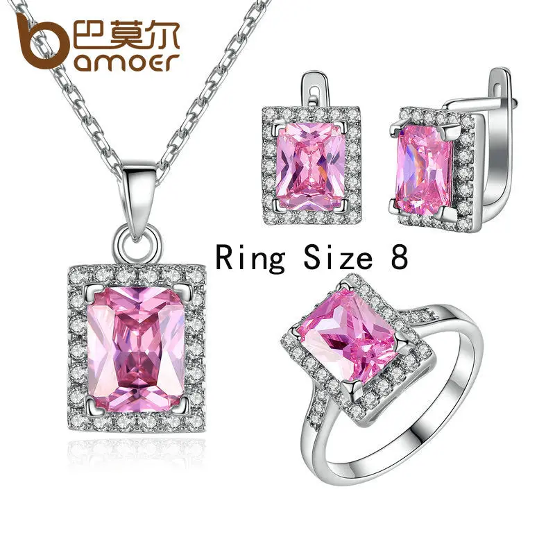 Set Romantic Pink Aaa Zircon Necklace Earrings And Ring Set For H132-7 2