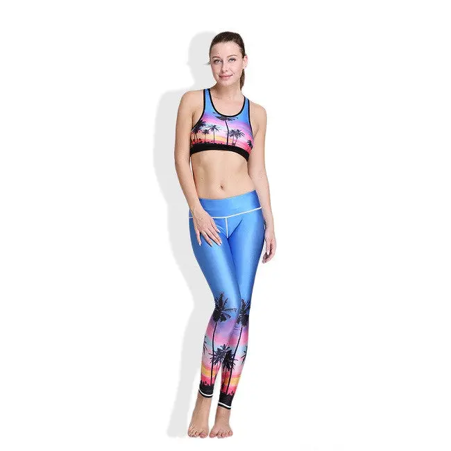 Sets Tree Sunset 3D Digital Printing Elastic Capris Breathable Girl Leggings Suits 1