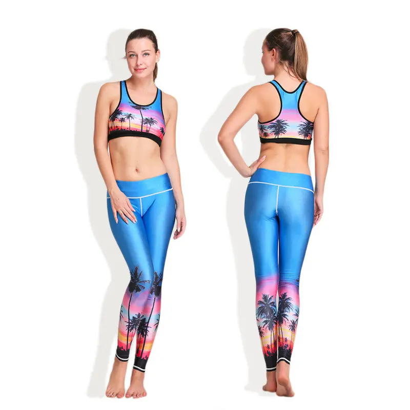 Sets Tree Sunset 3D Digital Printing Elastic Capris Breathable Girl Leggings Suits 3
