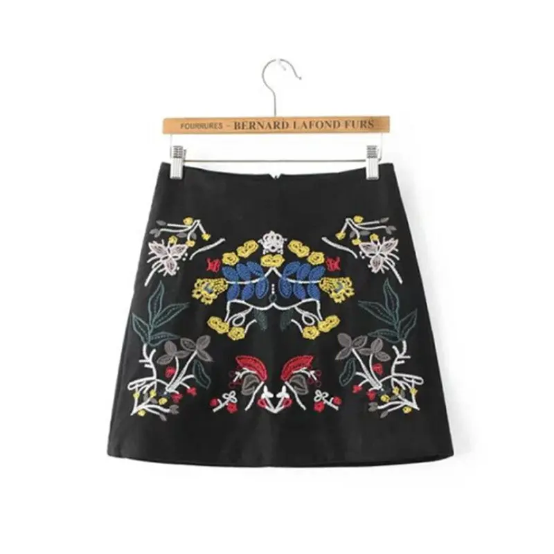 Sexy A-Line Floral Embroidery Skirt Retro Women Contrast Color Flower Mini Short Skirts Femme 1