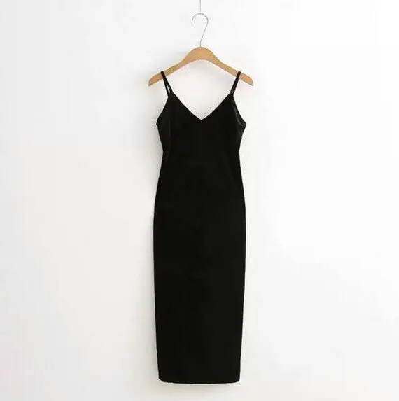 Sexy Aa Backless V Neck Sleeveless Side Slit Velvet Dress Women Bm Retro Velour Long Spaghetti Strap Base Dress 8 Color 1