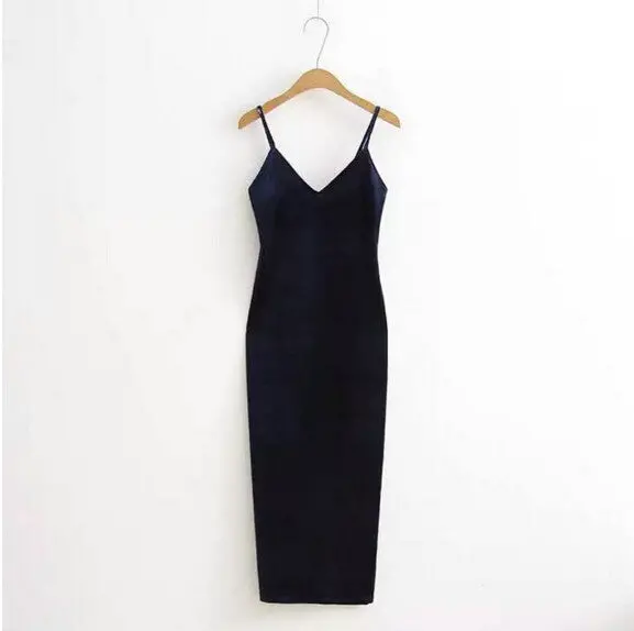 Sexy Aa Backless V Neck Sleeveless Side Slit Velvet Dress Women Bm Retro Velour Long Spaghetti Strap Base Dress 8 Color 2