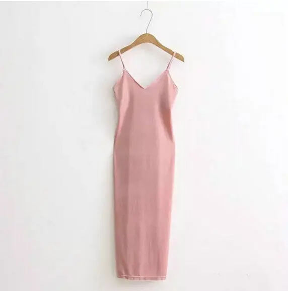 Sexy Aa Backless V Neck Sleeveless Side Slit Velvet Dress Women Bm Retro Velour Long Spaghetti Strap Base Dress 8 Color 6