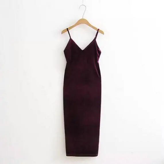 Sexy Aa Backless V Neck Sleeveless Side Slit Velvet Dress Women Bm Retro Velour Long Spaghetti Strap Base Dress 8 Color 7