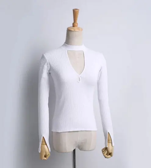 Sexy Aa Brandage Half Stand Collar Hollow Long Sleeve Tee Women Double Hole Neck T Shirt Jersey T Shirt Tops 5 Colors 11