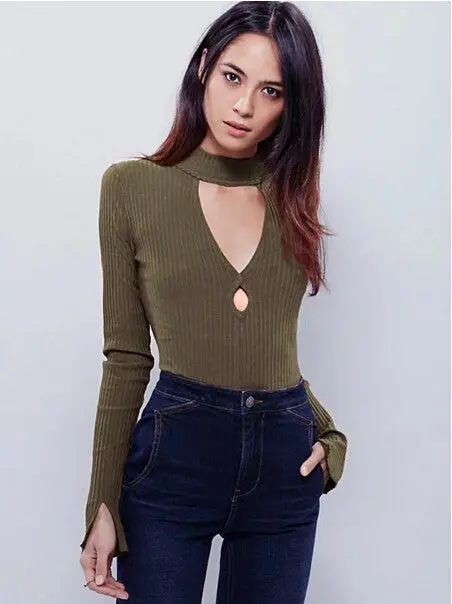 Sexy Aa Brandage Half Stand Collar Hollow Long Sleeve Tee Women Double Hole Neck T Shirt Jersey T Shirt Tops 5 Colors 11