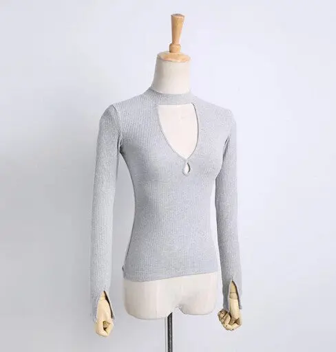 Sexy Aa Brandage Half Stand Collar Hollow Long Sleeve Tee Women Double Hole Neck T Shirt Jersey T Shirt Tops 5 Colors 3