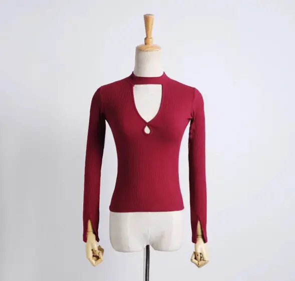 Sexy Aa Brandage Half Stand Collar Hollow Long Sleeve Tee Women Double Hole Neck T Shirt Jersey T Shirt Tops 5 Colors 9