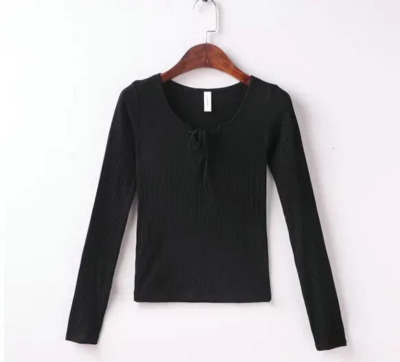 Sexy Aa Brandage V Neck Long Sleeve Tee Women Tie Neck Cross Lacing Up Jersey T Shirt Brandy Melville 6 Colors 1