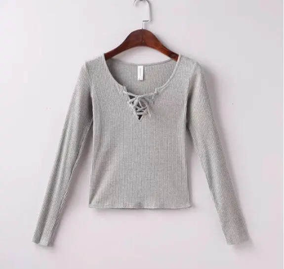 Sexy Aa Brandage V Neck Long Sleeve Tee Women Tie Neck Cross Lacing Up Jersey T Shirt Brandy Melville 6 Colors 10