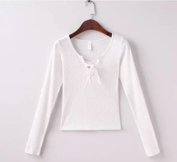 Sexy Aa Brandage V Neck Long Sleeve Tee Women Tie Neck Cross Lacing Up Jersey T Shirt Brandy Melville 6 Colors 11