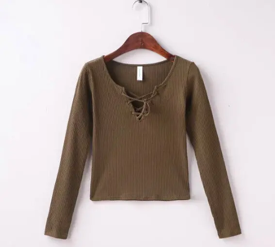 Sexy Aa Brandage V Neck Long Sleeve Tee Women Tie Neck Cross Lacing Up Jersey T Shirt Brandy Melville 6 Colors 7