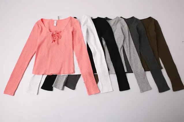 Sexy Aa Brandage V Neck Long Sleeve Tee Women Tie Neck Cross Lacing Up Jersey T Shirt Brandy Melville 6 Colors 8