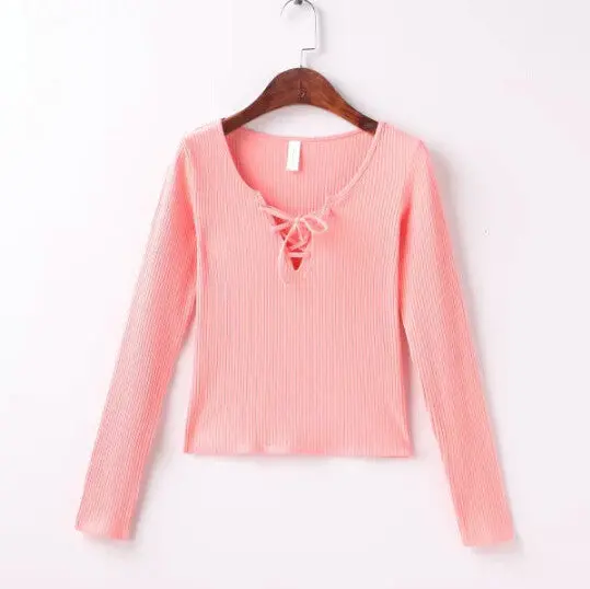 Sexy Aa Brandage V Neck Long Sleeve Tee Women Tie Neck Cross Lacing Up Jersey T Shirt Brandy Melville 6 Colors 9