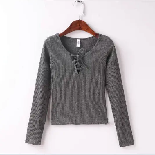 Sexy Aa Brandage V Neck Long Sleeve Tee Women Tie Neck Cross Lacing Up Jersey T Shirt Brandy Melville 6 Colors 9
