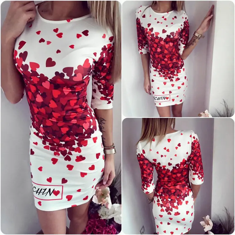 Sexy Able Package Hip Dress 3D Heart Printed Party Club Dress 1