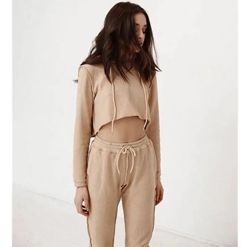 Sexy Anti-Wear Hoodies Sets Woman Crop Sweatshirt 5 Colors Casual Tracksuit Long Sleeve Sportswear 6