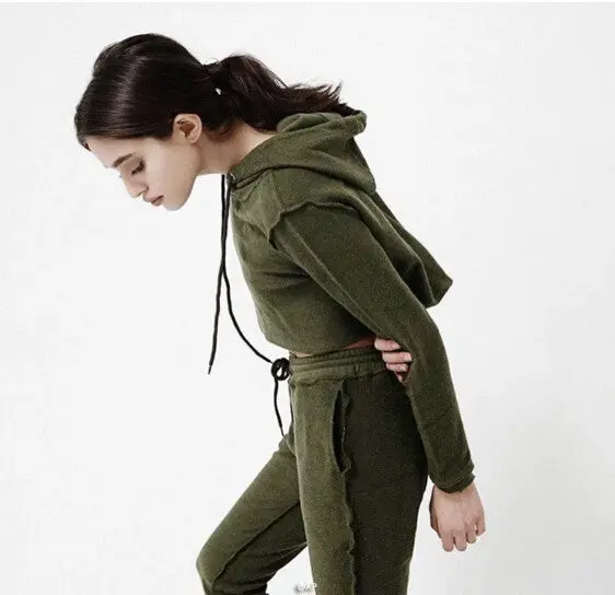 Sexy Anti-Wear Hoodies Sets Woman Crop Sweatshirt 5 Colors Casual Tracksuit Long Sleeve Sportswear 7