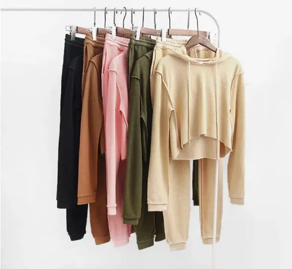 Sexy Anti-Wear Hoodies Sets Woman Crop Sweatshirt 5 Colors Casual Tracksuit Long Sleeve Sportswear 9